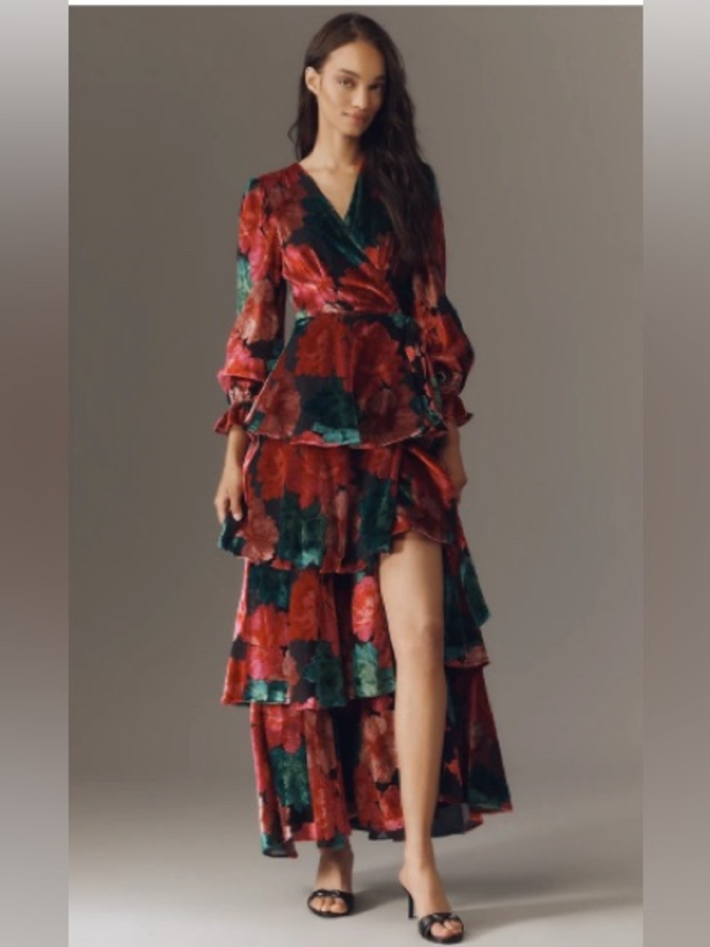 Women’s Anthropologie Hutch Wrap Ruffle Velvet Maxi Dress Size M